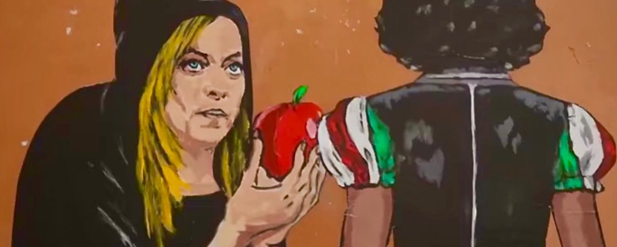 Meloni-mela-murales-Roma-Biancaneve