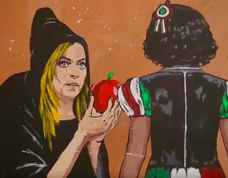 Meloni-mela-murales-Roma-Biancaneve